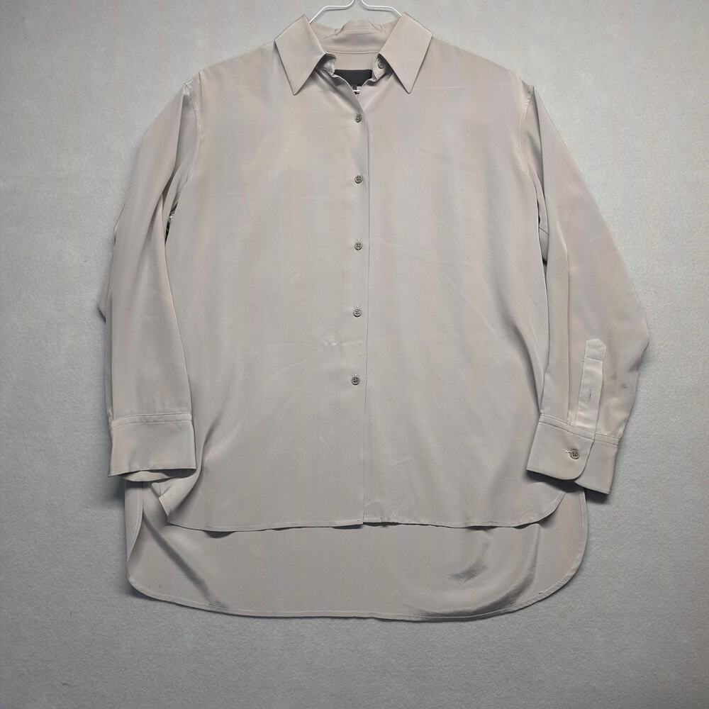 Nili Lotan Taupe Gray 100% Silk Button Down Blouse Shirt S